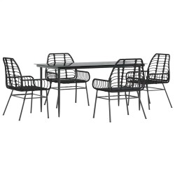 Ensemble à manger de jardin 5 pcs noir résine tressée verre 514842514842