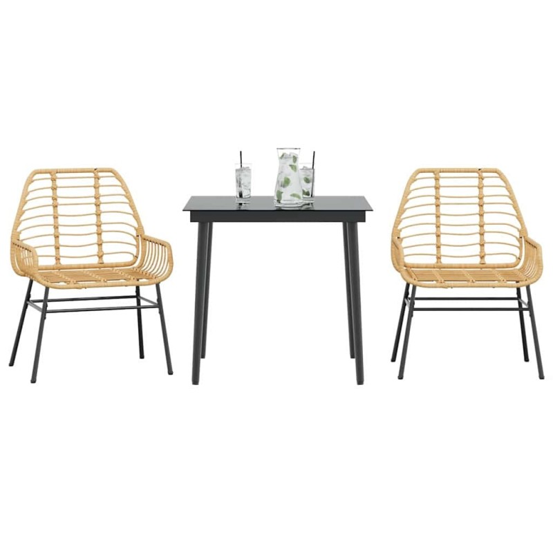 Ensemble à manger de jardin 3pcs marron résine tressée verre 514843514843