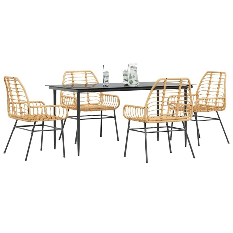 Ensemble à manger jardin 5pcs marron poly rotin verre 514845514845