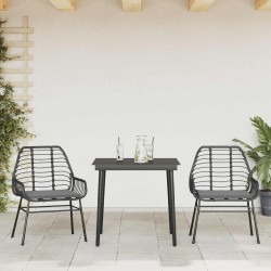 Ensemble à manger de jardin et coussins 3 pcs noir rotin verre 514846514846