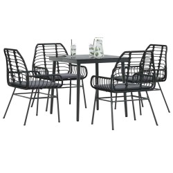 Ensemble à manger de jardin et coussins 5 pcs noir rotin verre 514847514847