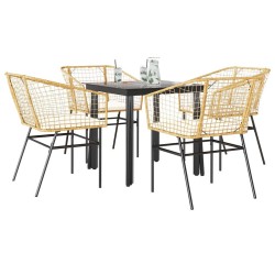 Ensemble à manger jardin coussins 5pcs marron poly rotin verre 514852514852