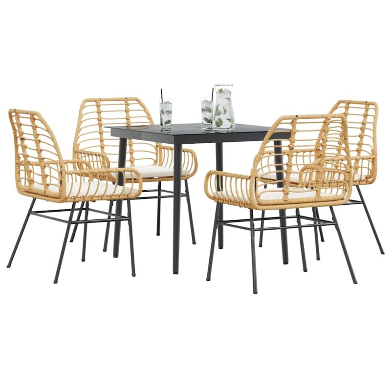 Ensemble à manger jardin coussins 5pcs marron poly rotin verre 514854514854