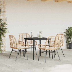 Ensemble à manger jardin coussins 5pcs marron poly rotin verre 514854514854