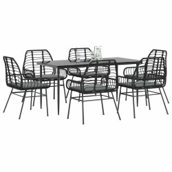Ensemble à manger de jardin coussins 7pcs noir poly rotin verre 514855514855