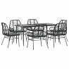 Ensemble à manger de jardin coussins 7pcs noir poly rotin verre 514855514855