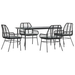 Ensemble à manger de jardin et coussins 5 pcs noir rotin verre 514856514856
