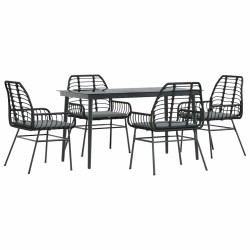 Ensemble à manger de jardin et coussins 5 pcs noir rotin verre 514857514857