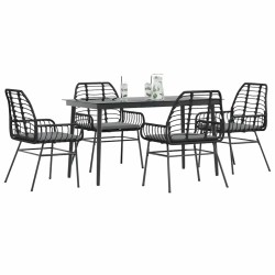 Ensemble à manger de jardin et coussins 5 pcs noir rotin verre 514857514857