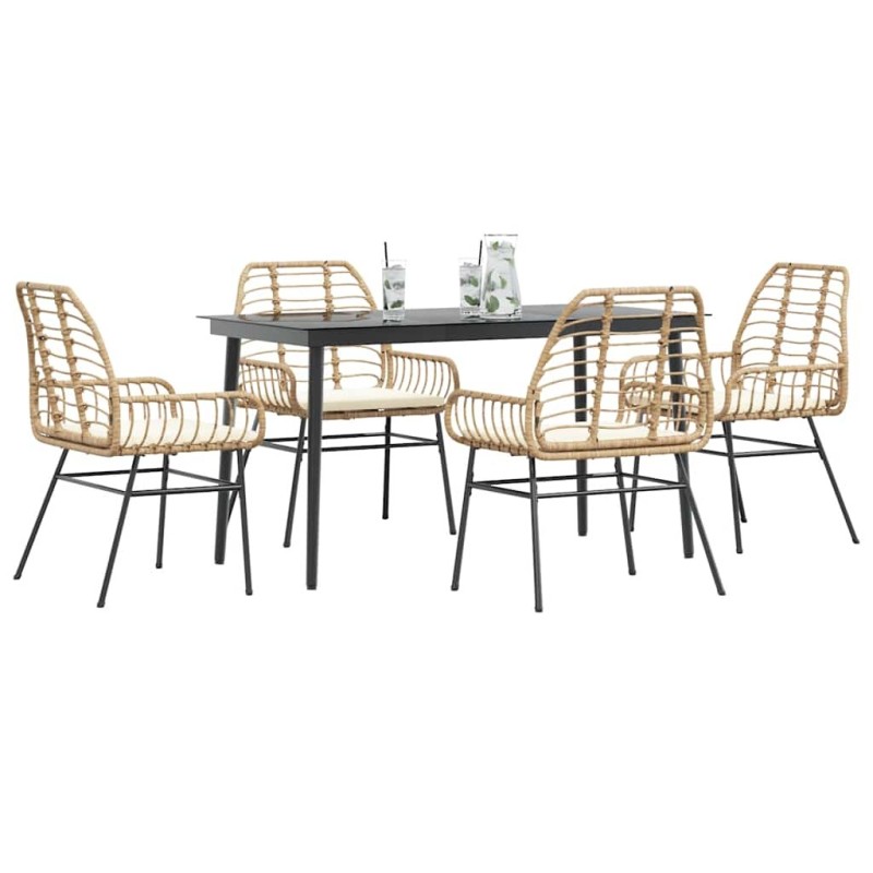 Ensemble à manger jardin coussins 5pcs marron poly rotin verre 514858514858