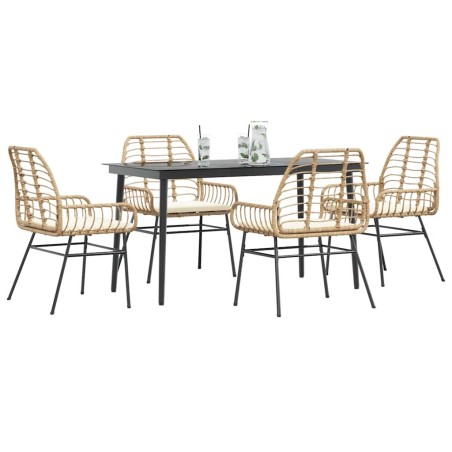 Ensemble à manger jardin coussins 5pcs marron poly rotin verre 514858514858