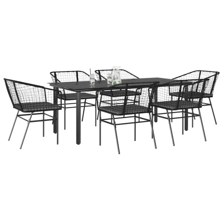 Ensemble à manger de jardin coussins 7pcs noir poly rotin verre 514864514864