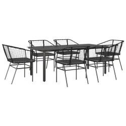 Ensemble à manger de jardin coussins 7pcs noir poly rotin verre 514864514864