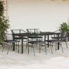 Ensemble à manger de jardin coussins 7pcs noir poly rotin verre 514864514864