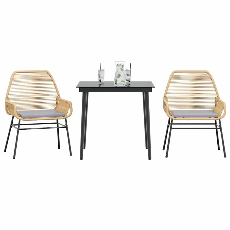 Ensemble à manger jardin coussins 3pcs marron poly rotin verre 514866514866