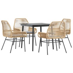 Ensemble à manger jardin coussins 5pcs marron poly rotin verre 514871514871
