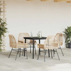 Ensemble à manger jardin coussins 5pcs marron poly rotin verre 514871514871