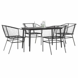 Ensemble à manger de jardin 5 pcs noir résine tressée verre 514873514873