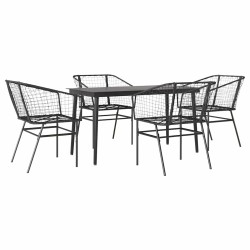 Ensemble à manger de jardin 5 pcs noir résine tressée verre 514873514873
