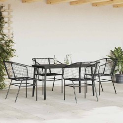 Ensemble à manger de jardin 5 pcs noir résine tressée verre 514873514873