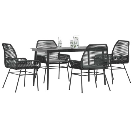 Ensemble à manger de jardin et coussins 5 pcs noir rotin verre 514874514874
