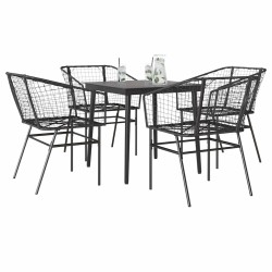 Ensemble à manger de jardin 5 pcs noir résine tressée verre 514875514875