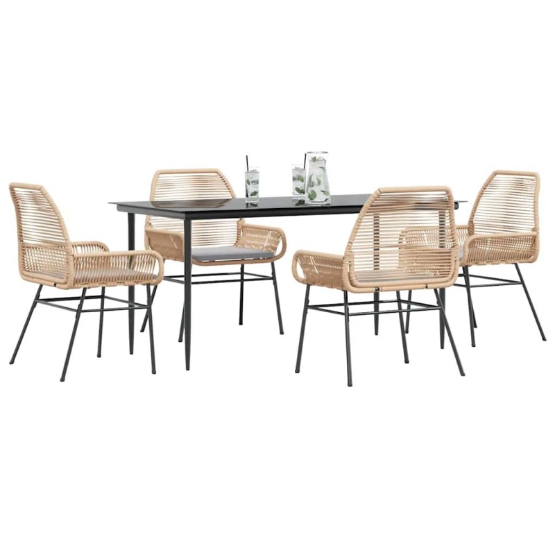 Ensemble à manger jardin coussins 5pcs marron poly rotin verre 514880514880
