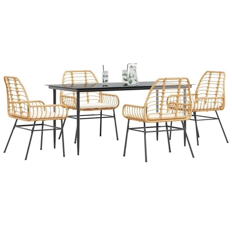Ensemble à manger jardin coussins 5pcs marron poly rotin verre 514881514881