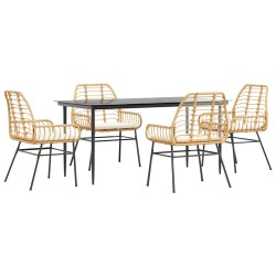Ensemble à manger jardin coussins 5pcs marron poly rotin verre 514881514881