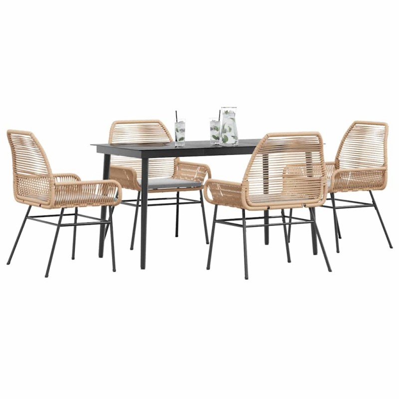 Ensemble à manger jardin coussins 5pcs marron poly rotin verre 514882514882