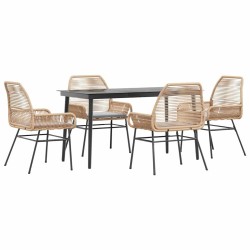 Ensemble à manger jardin coussins 5pcs marron poly rotin verre 514882514882