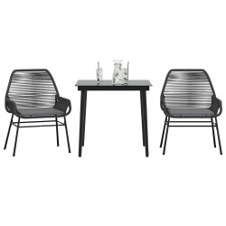 Ensemble à manger de jardin et coussins 3 pcs noir rotin verre 514883514883
