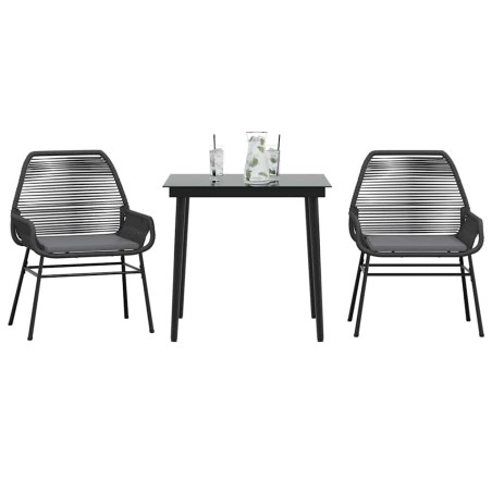 Ensemble à manger de jardin et coussins 3 pcs noir rotin verre 514883514883