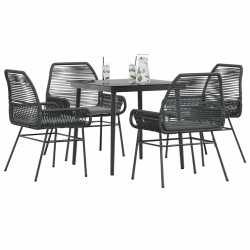 Ensemble à manger de jardin et coussins 5 pcs noir rotin verre 514884514884