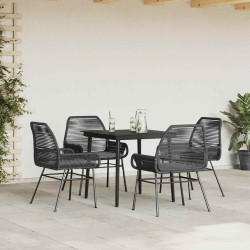 Ensemble à manger de jardin et coussins 5 pcs noir rotin verre 514884514884