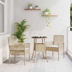Ensemble de salle à manger pour jardin 3 pcs Beige polyrotin 514903514903
