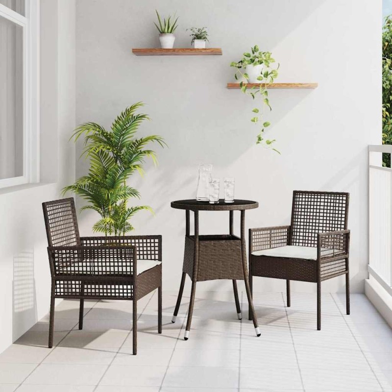 Ensemble de salle à manger pour jardin 3 pcs Marron polyrotin 514917514917