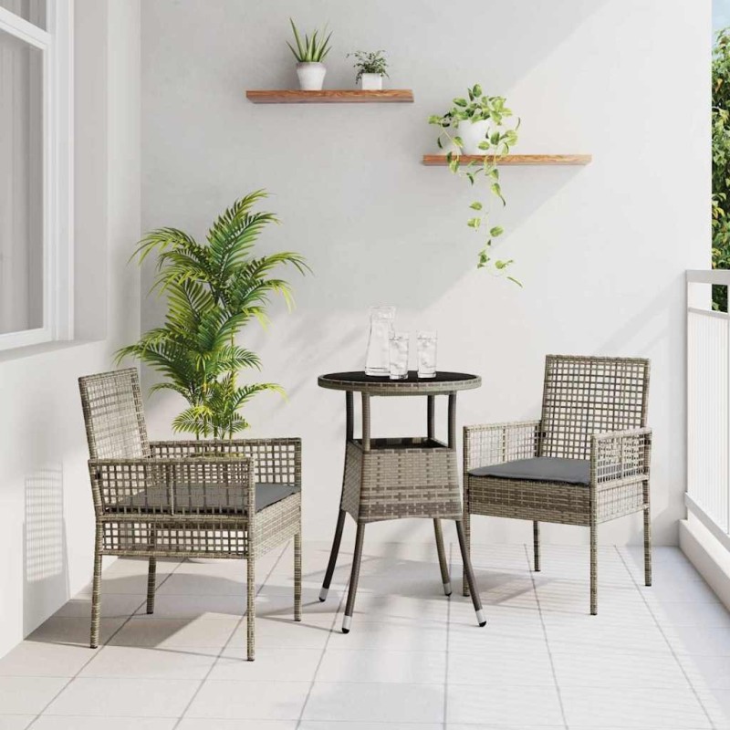 Ensemble de salle à manger pour jardin 3 pcs Gris polyrotin 514919514919
