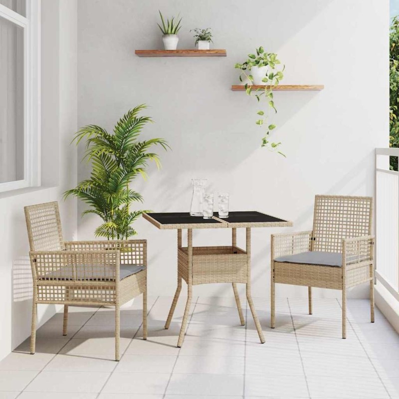 Ensemble de salle à manger pour jardin 3 pcs Beige polyrotin 514924514924