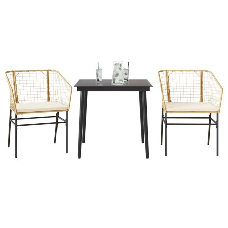 Ensemble à manger jardin coussins 3pcs marron poly rotin verre 514941514941