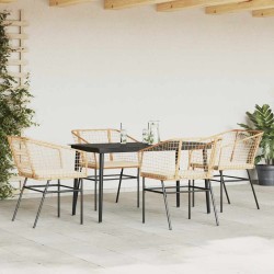 Ensemble à manger jardin coussins 5pcs marron poly rotin verre 514943514943