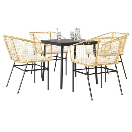 Ensemble à manger jardin coussins 5pcs marron poly rotin verre 514944514944