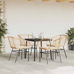 Ensemble à manger jardin coussins 5pcs marron poly rotin verre 514944514944
