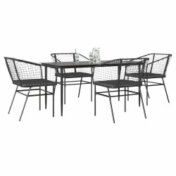 Ensemble à manger de jardin et coussins 5 pcs noir rotin verre 514945514945