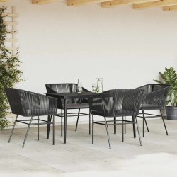 Ensemble à manger de jardin et coussins 5 pcs noir rotin verre 514947514947