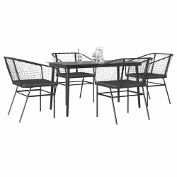 Ensemble à manger de jardin et coussins 5 pcs noir rotin verre 514948514948