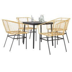 Ensemble à manger jardin 5pcs marron poly rotin verre 514949514949