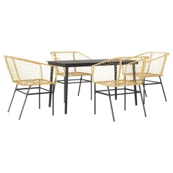 Ensemble à manger jardin 5pcs marron poly rotin verre 514950514950