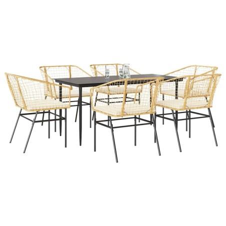 Ensemble à manger jardin coussins 7pcs marron poly rotin verre 514951514951