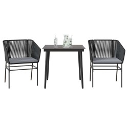 Ensemble à manger de jardin et coussins 3 pcs noir rotin verre 514952514952